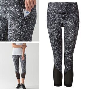 NWOT Lululemon Pace Rival Marathon Crop Splatter Paint Mid Rise Mesh Leggings 0